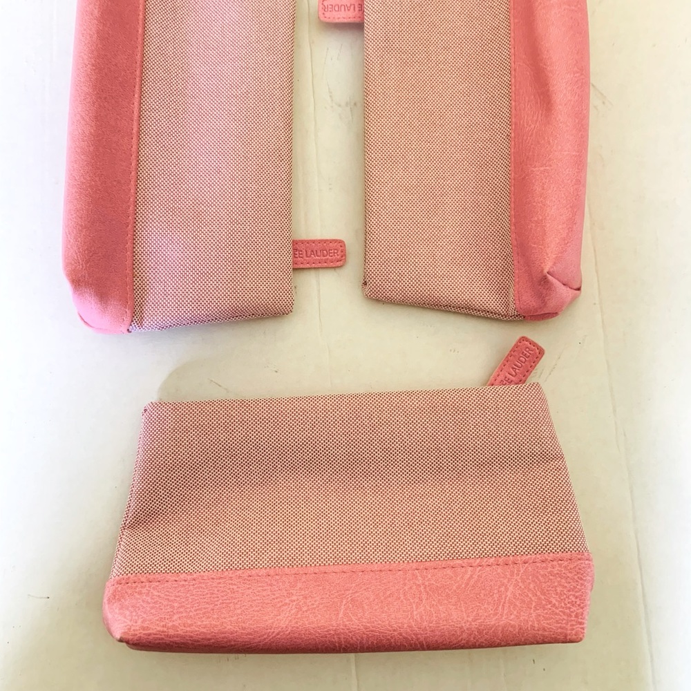 3 new Estee Lauder cosmetic mKe-up travel bags lovely pink fabric & faux leather